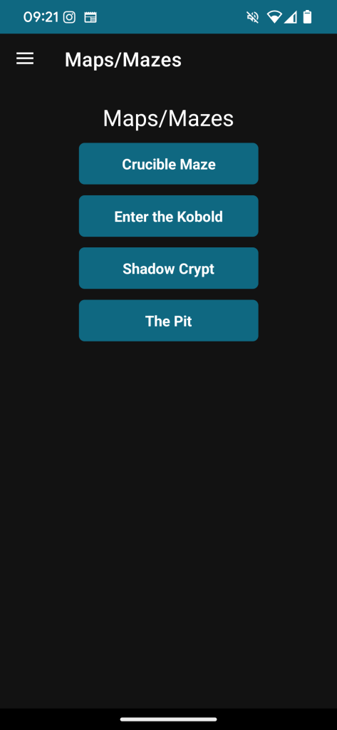 Screenshot of maze puzzle menu (dark mode)